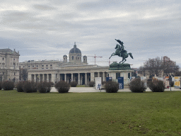 Heldenplatz square with the equestrian statue of Erzherzog Karl, the Neue Burg wing of the Hofburg palace and the Outer Castle Gate, and the Kunsthistorisches Museum Wien