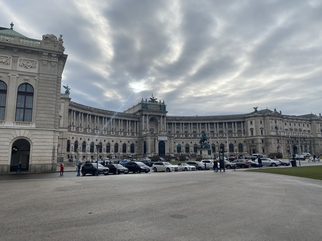 Front of the Neue Burg wing of the Hofburg palace and the equestrian statue of Prince Eugene at the Heldenplatz square