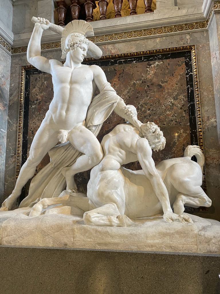 Statue `Theseus Slaying a Centaur` by Antonio Canova at the main staircase of the Kunsthistorisches Museum Wien