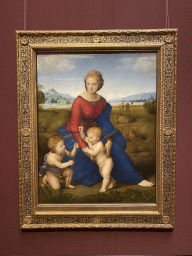 Painting `The Madonna of the Meadow` by Raffaello Santi at Gallery III of the Picture Gallery at the first floor of the Kunsthistorisches Museum Wien