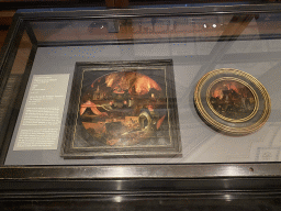 Paintings `Hell` and `The Temptation of St. Anthony` by Hieronymus Bosch at Room 16 of the Picture Gallery at the first floor of the Kunsthistorisches Museum Wien, with explanation
