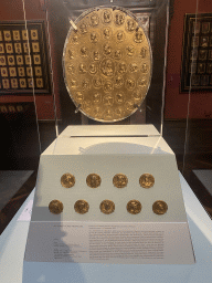 The Alchemical Medallion of Emperor Leopold I and coins at Gallery I of the exhibition `Around the World in 80 Coins` at the second floor of the Kunsthistorisches Museum Wien, with explanation