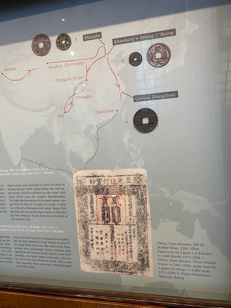 Information on Chinese coins at Gallery III of the exhibition `Around the World in 80 Coins` at the second floor of the Kunsthistorisches Museum Wien