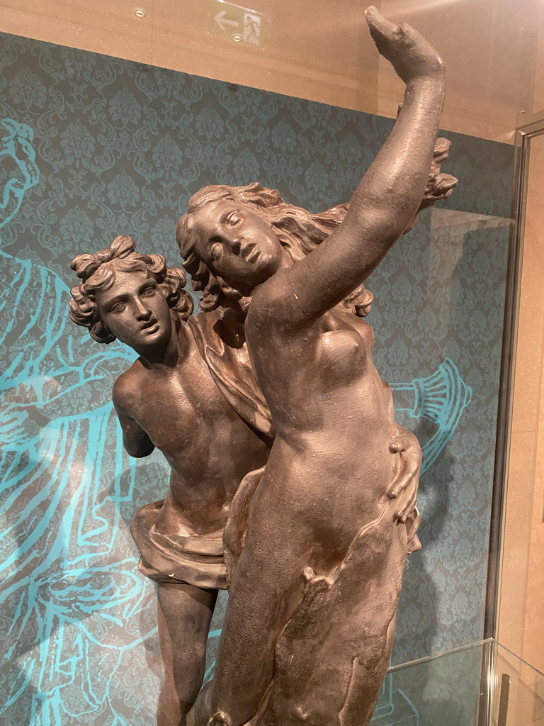 Statue at the entrance to the exhibition `Around the World in 80 Coins` at the second floor of the Kunsthistorisches Museum Wien