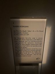 Explanation on the statue of Emperor Vespasian at Room XIII of the Collection of Greek and Roman Antiquities at the upper ground floor of the Kunsthistorisches Museum Wien