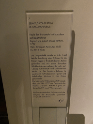 Explanation on the tortoise shell frame to the Senatus Consultum of Bacchanalibus at Room XII of the Collection of Greek and Roman Antiquities at the upper ground floor of the Kunsthistorisches Museum Wien