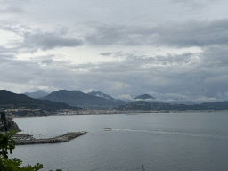 The port of Cetara, the Tyrrhenian Sea and the city of Salerno, viewed from our rental car on the Amalfi Drive