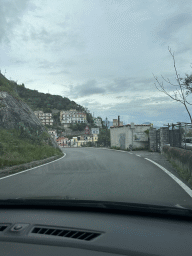 Houses at the southwest side of the town of Cetara, viewed from our rental car on the Amalfi Drive
