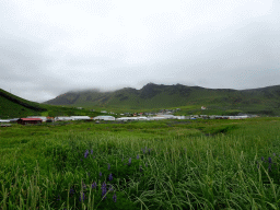 The town center and mountains, viewed from the parking lot of the Black Sand Beach