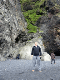 Miaomiao`s father at the east side of the Hálsanefshellir cave at Reynisfjara Beach