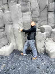 Miaomiao`s father with the basalt columns at Reynisfjara Beach