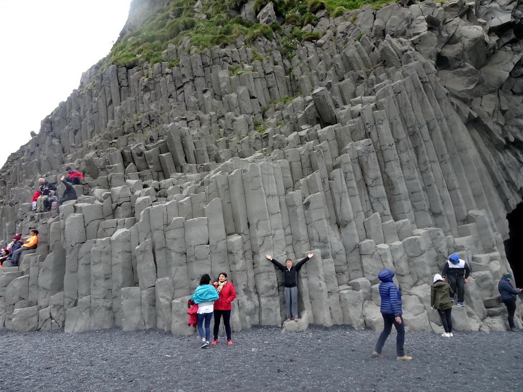 Miaomiao`s father with the basalt columns at Reynisfjara Beach