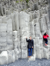 Tim with the basalt columns at Reynisfjara Beach