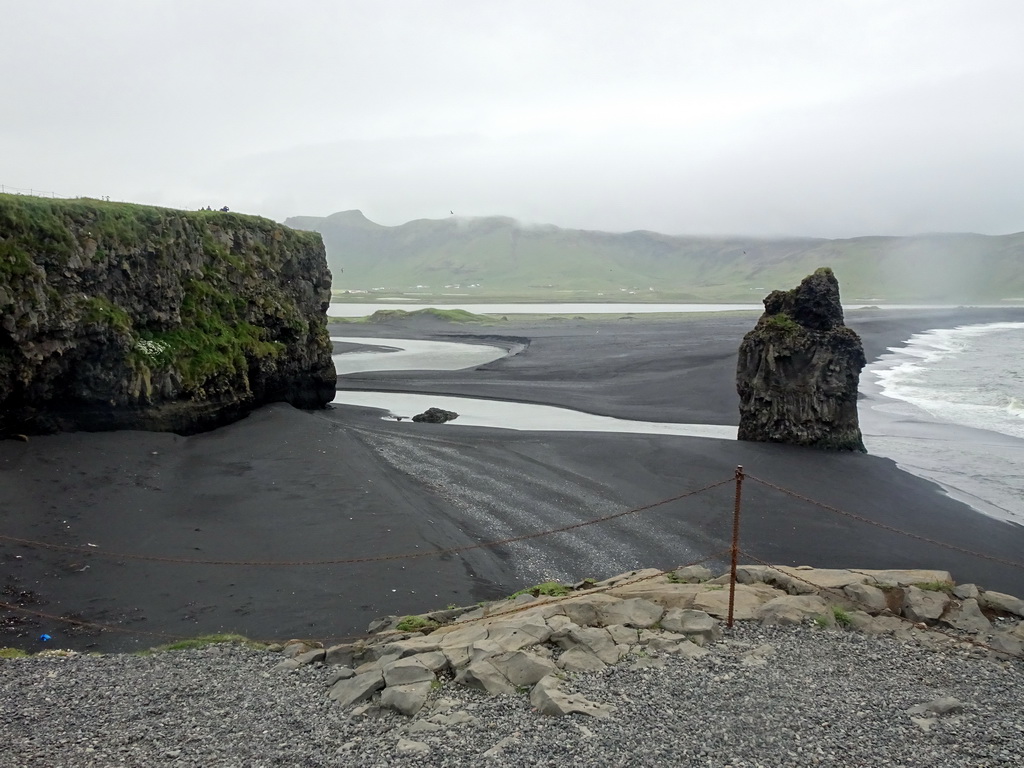 Kirkjufjara beach and Reynisfjara Beach, viewed from the lower viewpoint of the Dyrhólaey peninsula