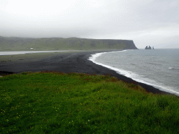 The Reynisfjara Beach and the Reynisdrangar rocks, viewed from the lower viewpoint of the Dyrhólaey peninsula