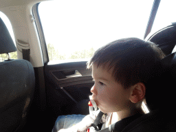 Max in the rental car from Mount Teide on the TF-21 road