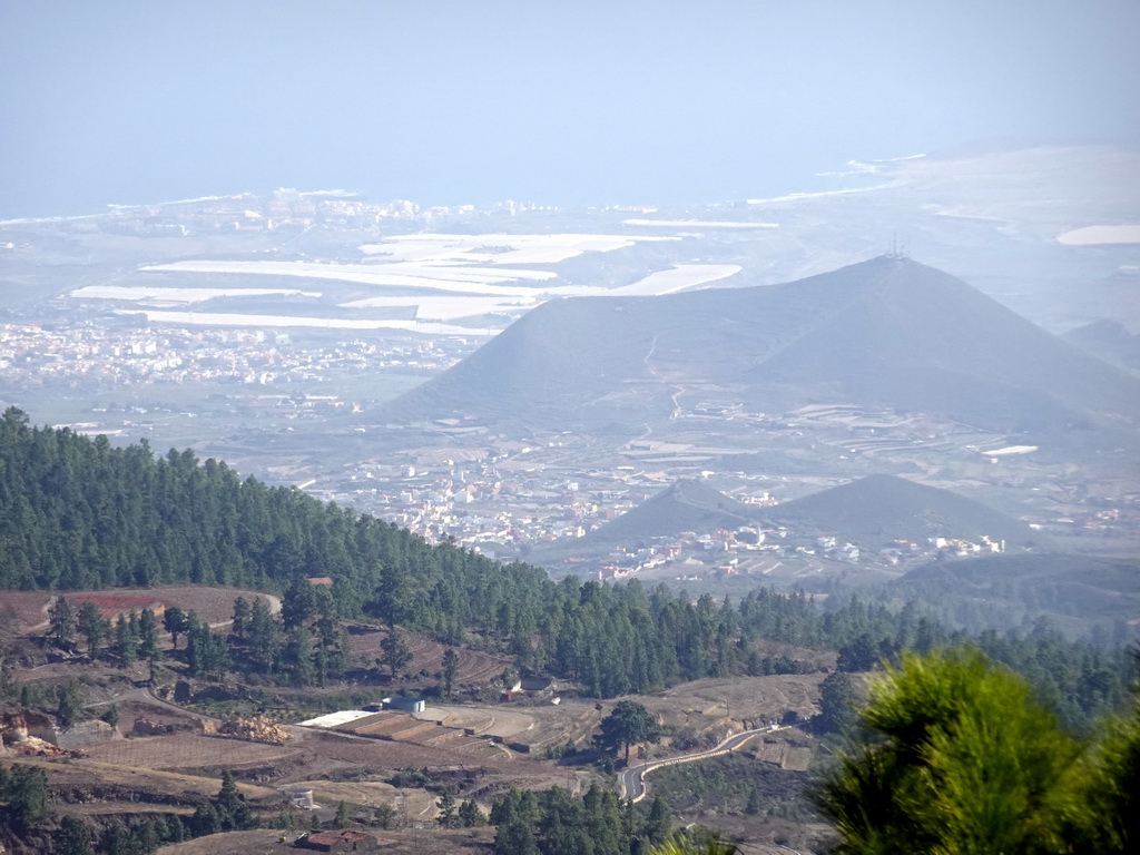 Mountains, hills and greenhouses on the south side of the island, viewed from a parking place along the TF-21 road