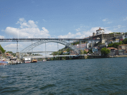 The Ponte Luís I and Ponte Infante Dom Henrique bridges over the Douro river and the Mosteiro da Serra do Pilar monastery, viewed from the ferry from Porto