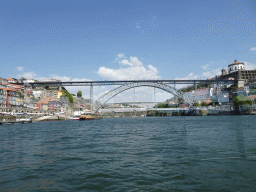The Ponte Luís I and Ponte Infante Dom Henrique bridges over the Douro river and the Mosteiro da Serra do Pilar monastery, viewed from the ferry from Porto