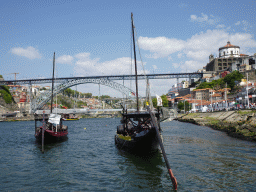 Boats and the Ponte Luís I and Ponte Infante Dom Henrique bridges over the Douro river and the Mosteiro da Serra do Pilar monastery, viewed from the Avenida de Diogo Leite street