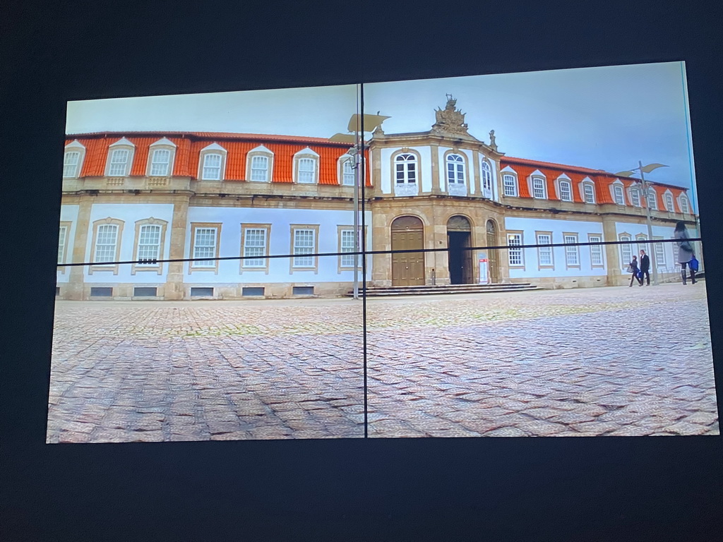 TV screen with a movie on the Northern Heritage at the Mosteiro da Serra do Pilar monastery