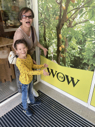 Miaomiao and Max at the entrance to the Chocolate Story museum at the WOW Cultural District at the Rua de Guilherme Braga street