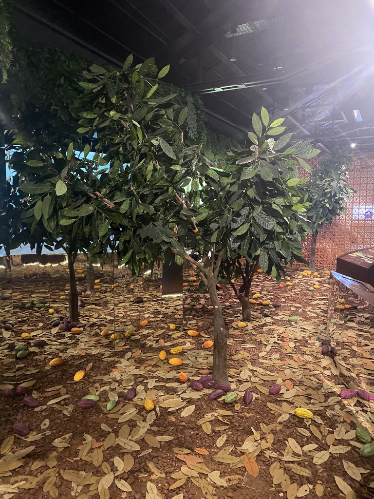 Fake cacao trees at the Chocolate Story museum at the WOW Cultural District
