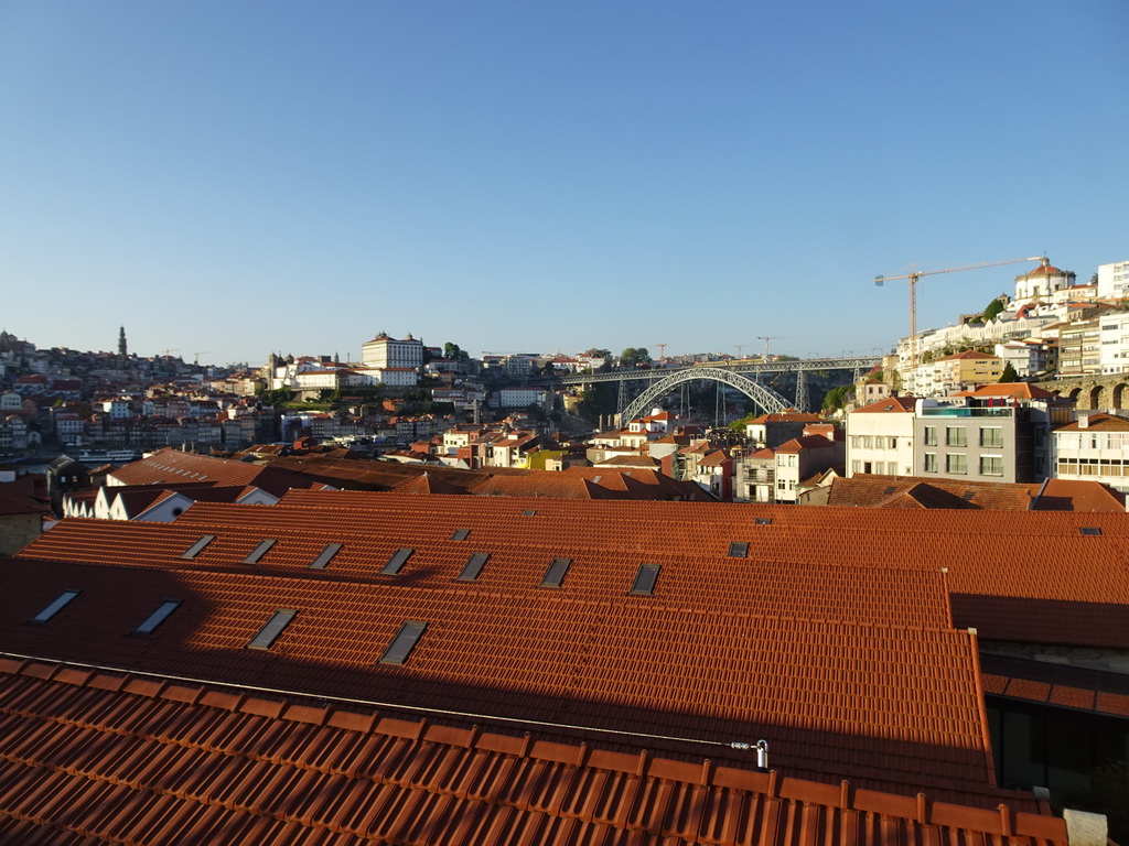 The Ponte Luís I bridge over the Douro river, the Mosteiro da Serra do Pilar monastery and Porto with the Torre dos Clérigos tower, the Igreja dos Grilos church and the Paço Episcopal do Porto palace, viewed from the Main Square at the WOW Cultural District