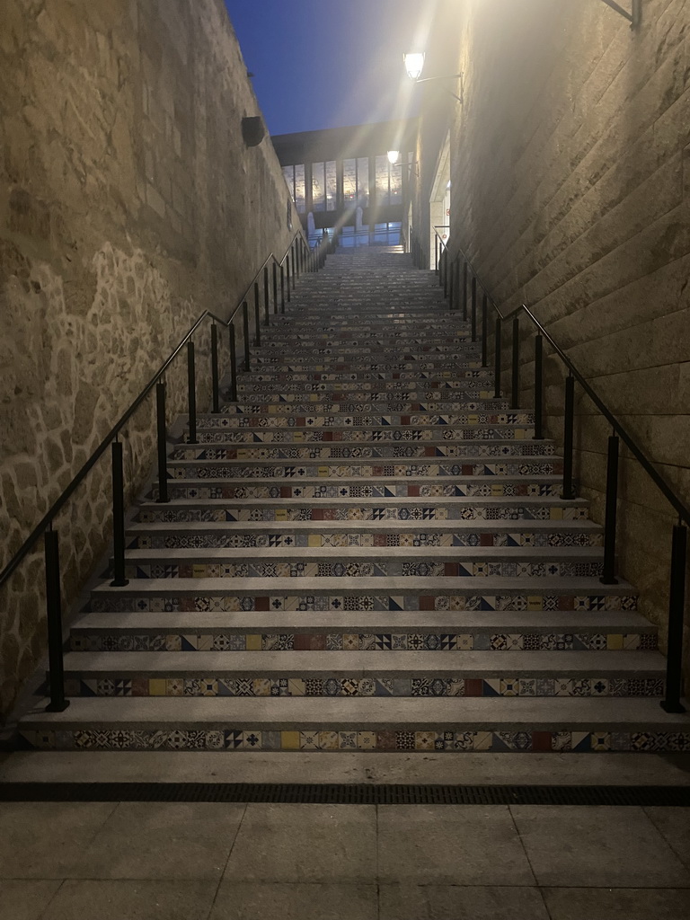 The Azuléjos Stairs at the WOW Cultural District, at sunset