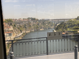 The Ponte Infante Dom Henrique, Ponte D. Maria Pia and Ponte de São João bridges over the Douro river, viewed from the subway train on the Ponte Luís I bridge