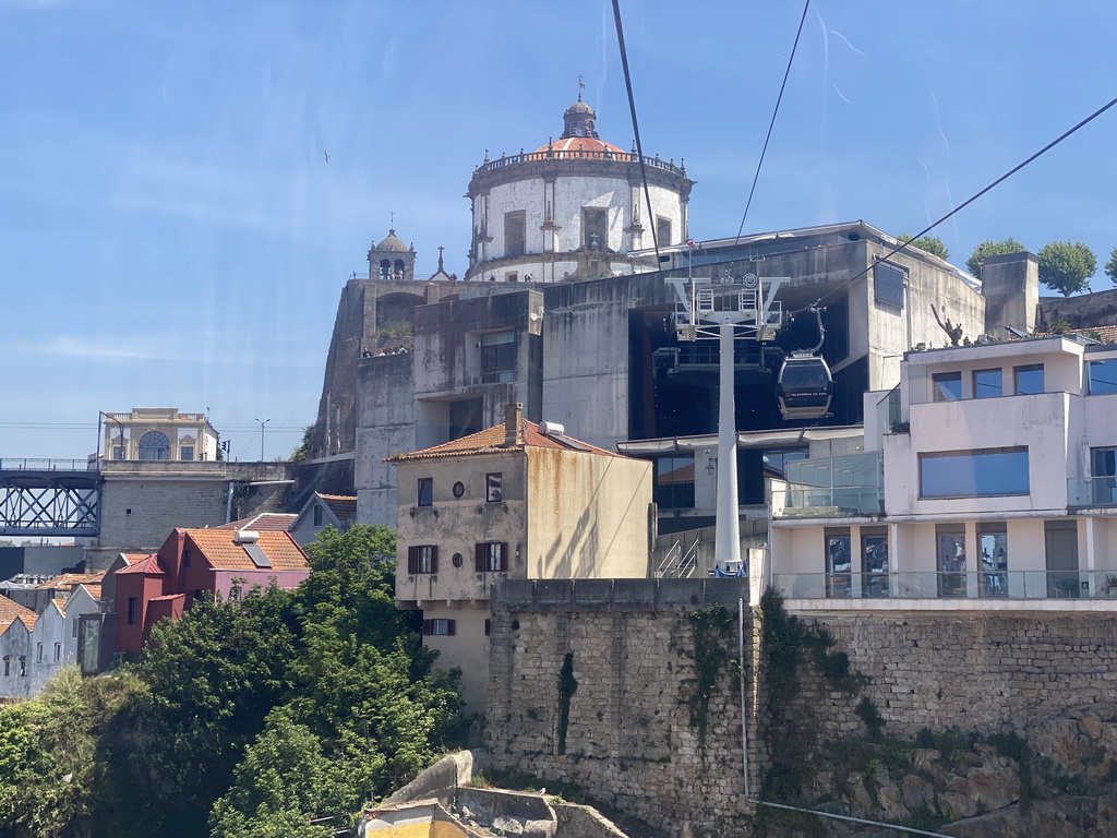 The Gaia Cable Car building at the Jardim do Morro park and the Mosteiro da Serra do Pilar monastery, viewed from the Gaia Cable Car