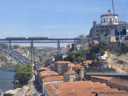 Subway train on the Ponte Luís I bridge, the Ponte Infante Dom Henrique bridge over the Douro river and the Mosteiro da Serra do Pilar monastery, viewed from the Gaia Cable Car