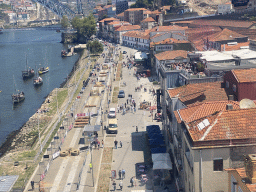 Boats and the Ponte Luís I bridge over the Douro river and the Avenida de Diogo Leite street, viewed from the Gaia Cable Car