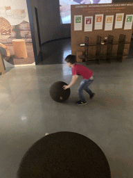 Max playing with a cork ball at the Planet Cork museum at the WOW Cultural District