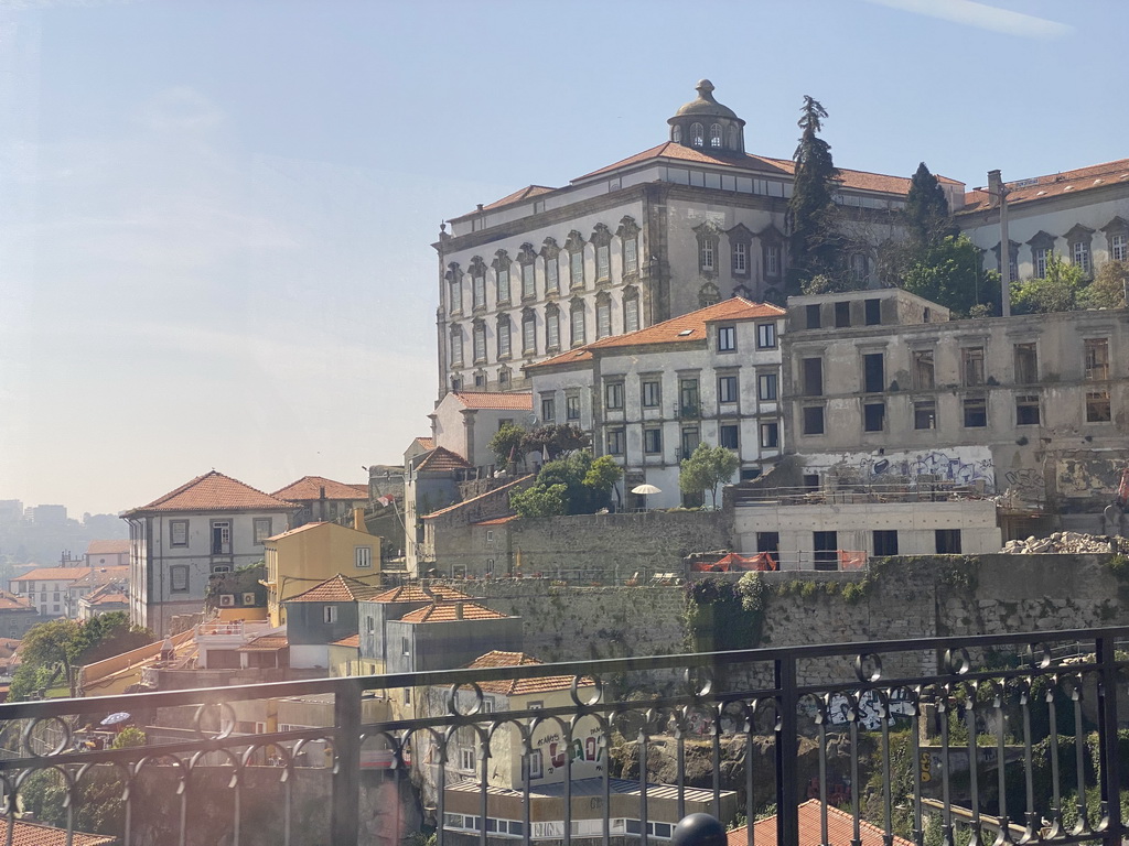 The Paço Episcopal do Porto palace, viewed from the subway train on the Ponte Luís I bridge over the Douro river