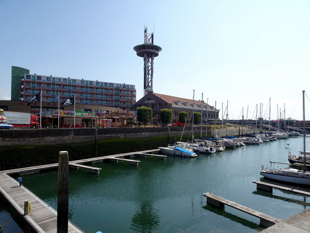 Boats at the Michiel de Ruyter Harbor Marina and the Arsenaal building, viewed from the Zeilmarkt square