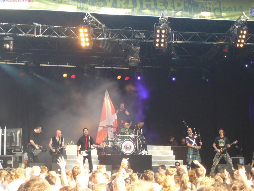 Band `Scrum` at the stage at the Markt square during the Liberation Day festivities