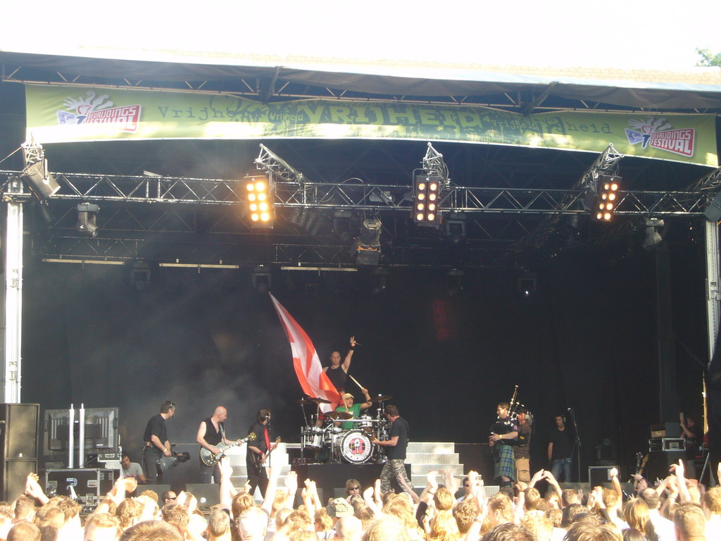 Band `Scrum` at the stage at the Markt square during the Liberation Day festivities