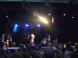Band `Malle Pietje and the Bimbos` at the stage at the Markt square during the Liberation Day festivities, by night