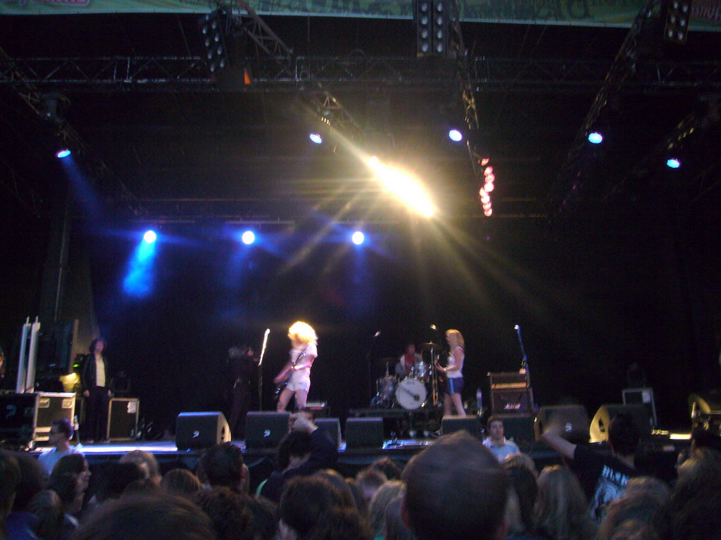 Band `Malle Pietje and the Bimbos` at the stage at the Markt square during the Liberation Day festivities, by night