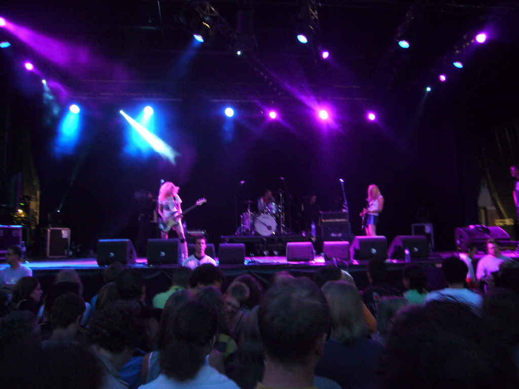 Band `Malle Pietje and the Bimbos` at the stage at the Markt square during the Liberation Day festivities, by night