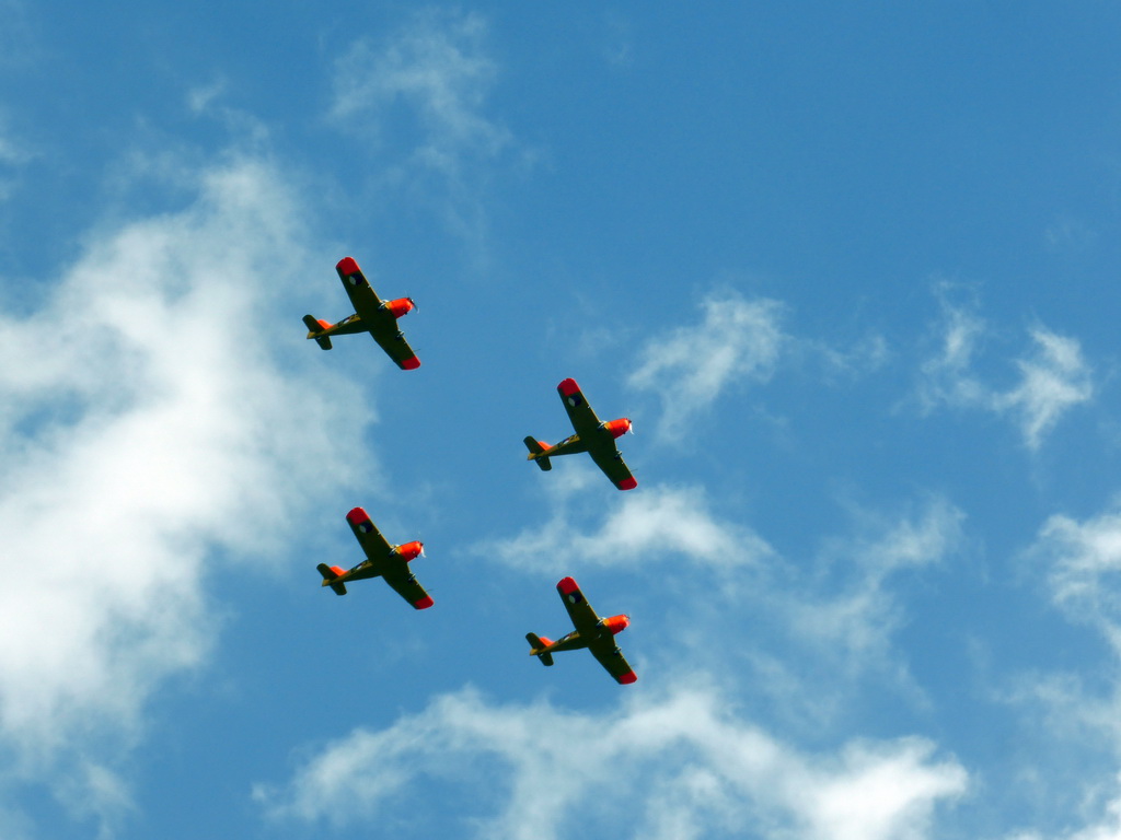 Airplanes flying above the city, during the Liberation Day festivities