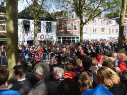 Bagpipe players at the Stationsstraat street, during the Liberation Day procession