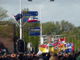 Flags of the war veterans at the Stationsstraat street, during the Liberation Day procession