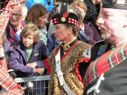 Bagpipe players at the Stationsstraat street, during the Liberation Day procession