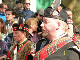 Bagpipe players at the Stationsstraat street, during the Liberation Day procession