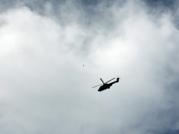 Helicopter flying above the city, during the Liberation Day festivities