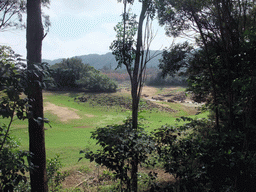 Grassland, trees and hills, viewed from the Xinglong Tropical Garden
