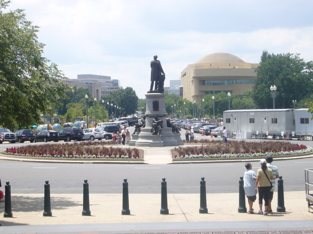 Back side of the James A. Garfield Monument, and the National Museum of the American Indian