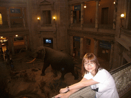 Miaomiao with the stuffed elephant at the Rotunda of the National Museum of Natural History